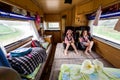 Children strapped in children safetyÃÂ seats when driving in motorhome